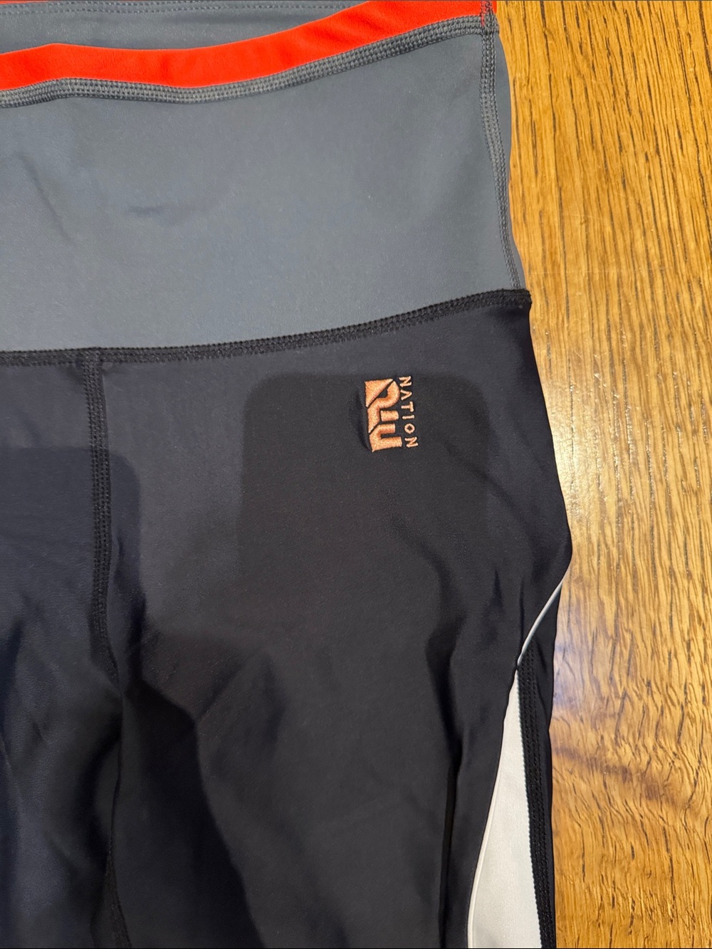 P.E Nation Colorblock Leggings XS Black Gray Orange Mesh Athletic Activewear - Picture 4 of 9